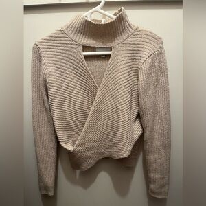 Pink Rose Cream Ribbed Cowl Neck Sweater